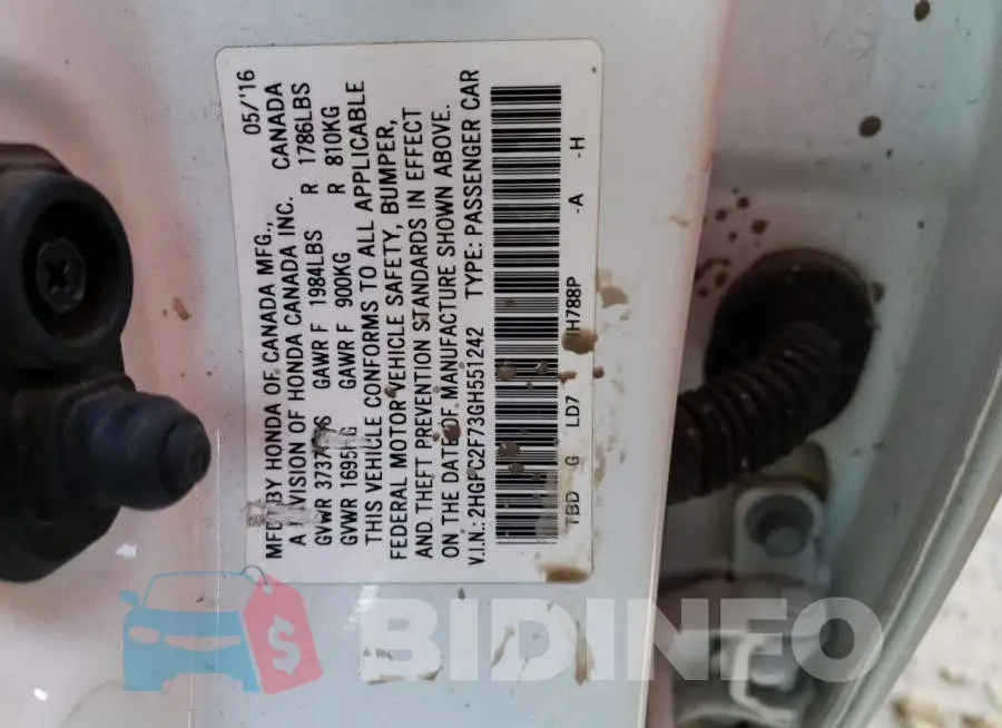 2HGFC2F73GH551242 Photo# 13