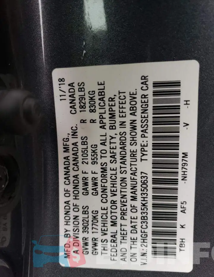 2HGFC3B35KH350637 Photo# 12
