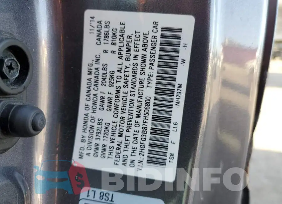 2HGFG3B87FH506800 Photo# 12