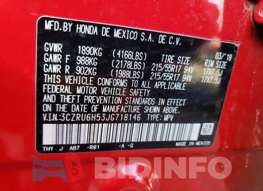 3CZRU6H53JG718146 Photo# 12