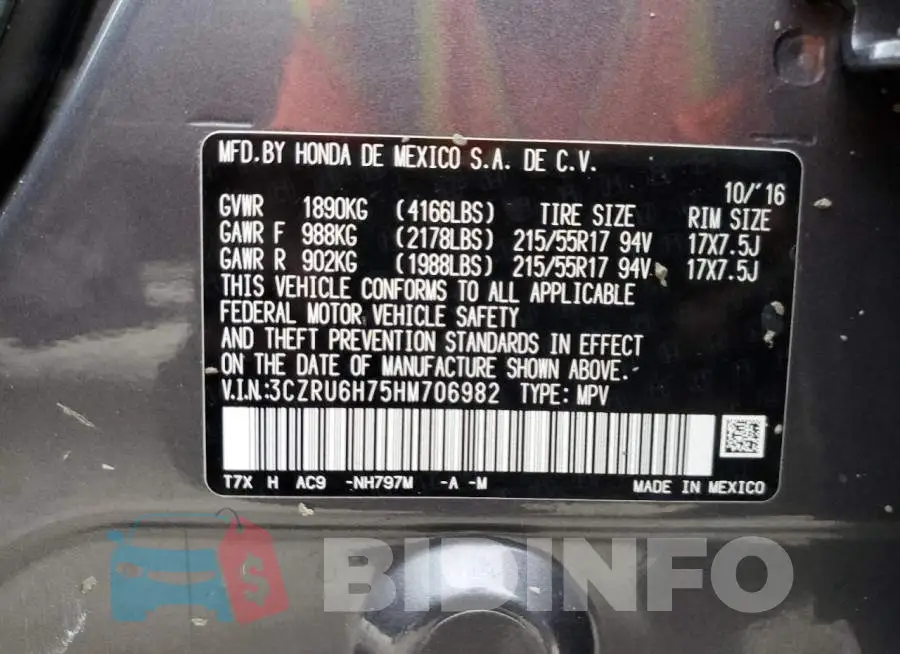 3CZRU6H75HM706982 Photo# 10