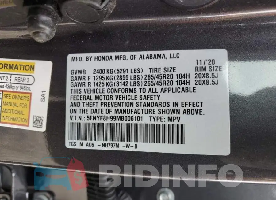 5FNYF8H99MB006101 Photo# 13