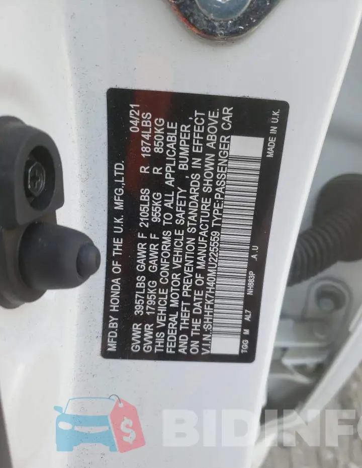 SHHFK7H40MU225559 Photo# 10