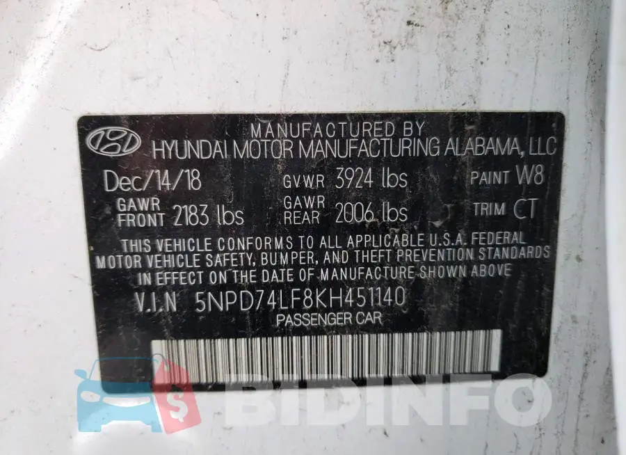 5NPD74LF8KH451140 Photo# 12