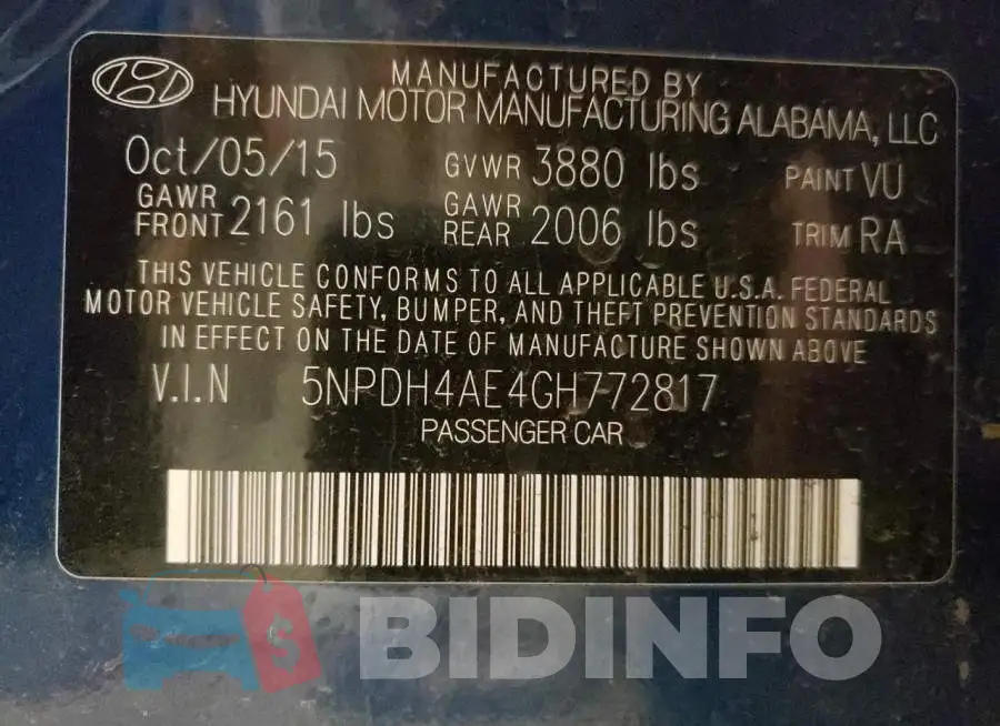 5NPDH4AE4GH772817 Photo# 12