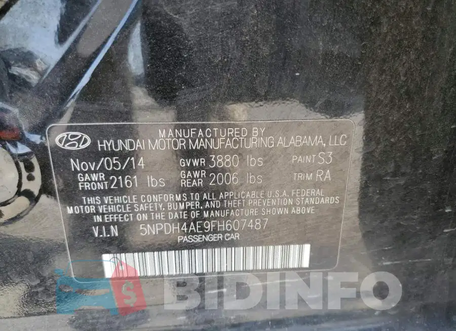 5NPDH4AE9FH607487 Photo# 12
