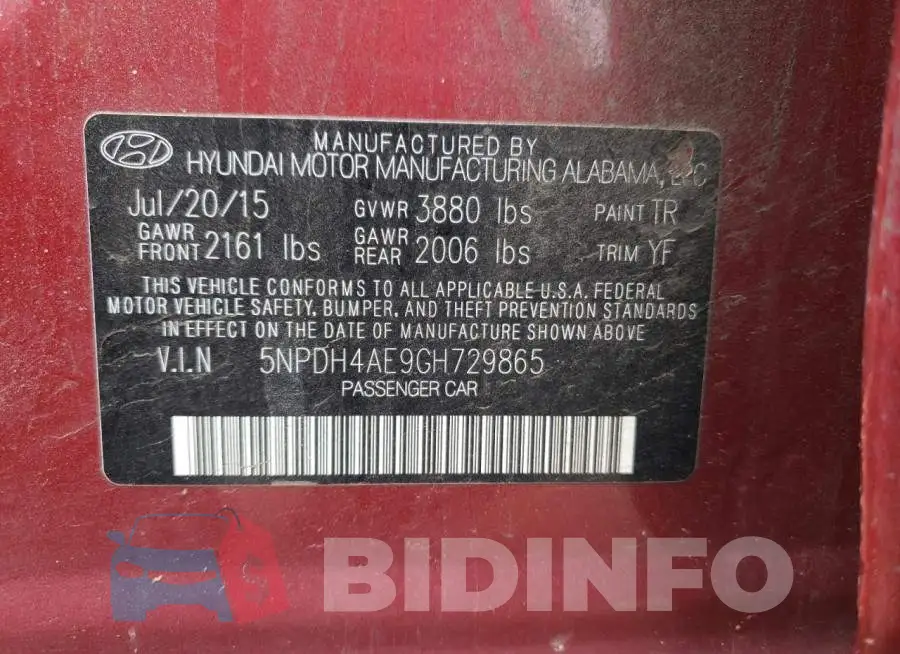 5NPDH4AE9GH729865 Photo# 12