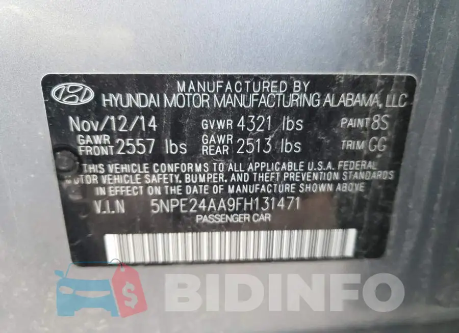 5NPE24AA9FH131471 Photo# 10