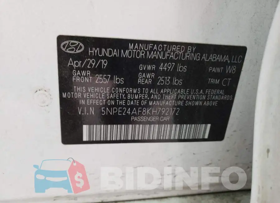5NPE24AF8KH792172 Photo# 10