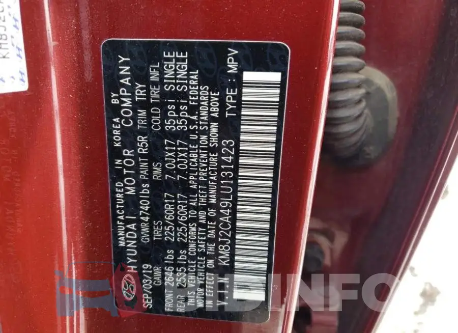 KM8J2CA49LU131423 Photo# 13