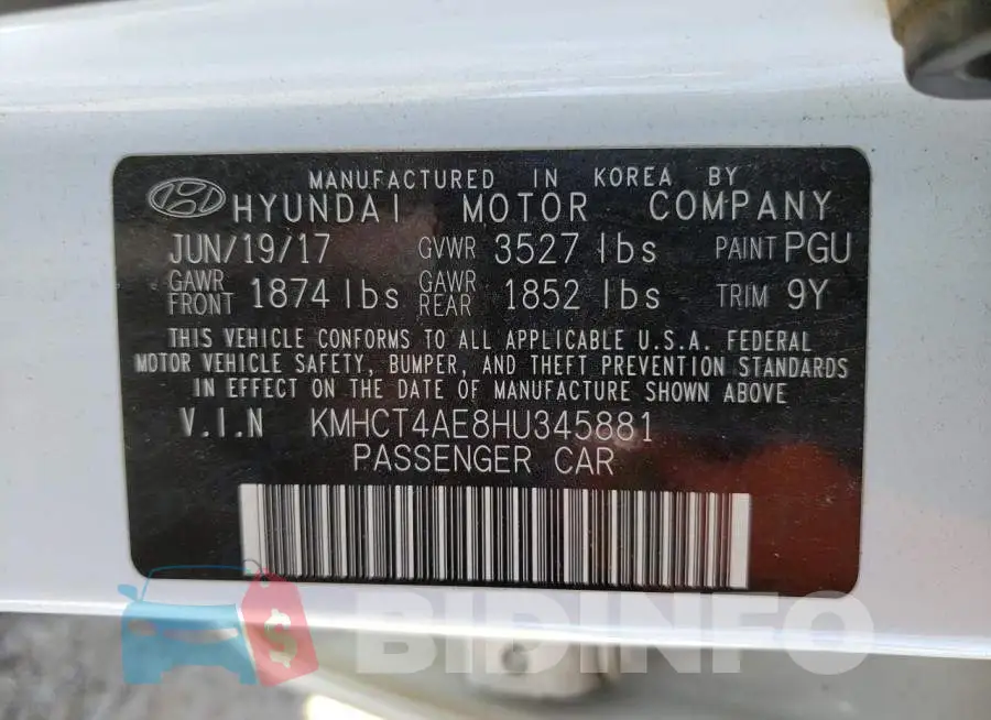 KMHCT4AE8HU345881 Photo# 13