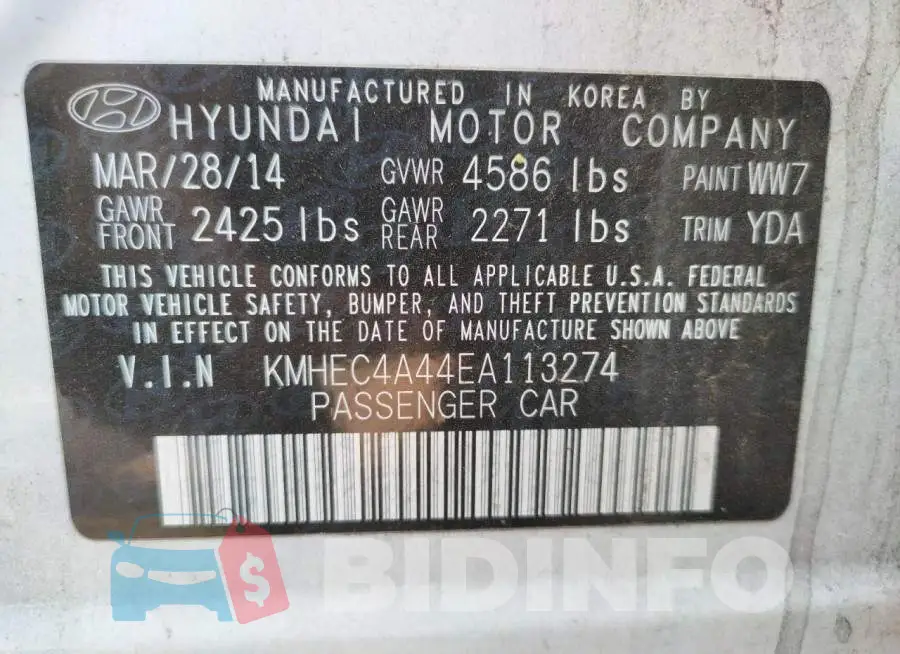 KMHEC4A44EA113274 Photo# 12
