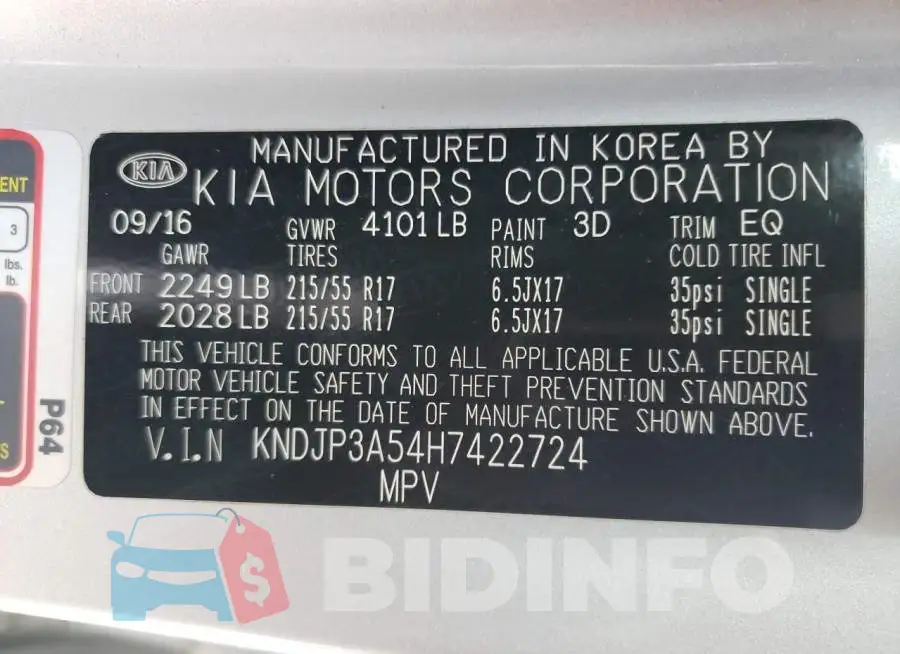 KNDJP3A54H7422724 Photo# 13