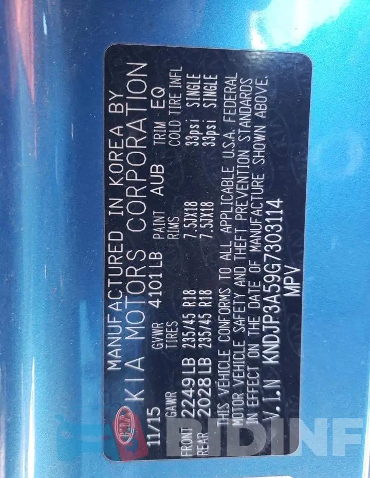 KNDJP3A59G7303114 Photo# 12