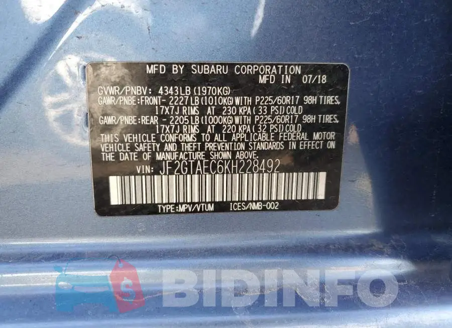 JF2GTAEC6KH228492 Photo# 12