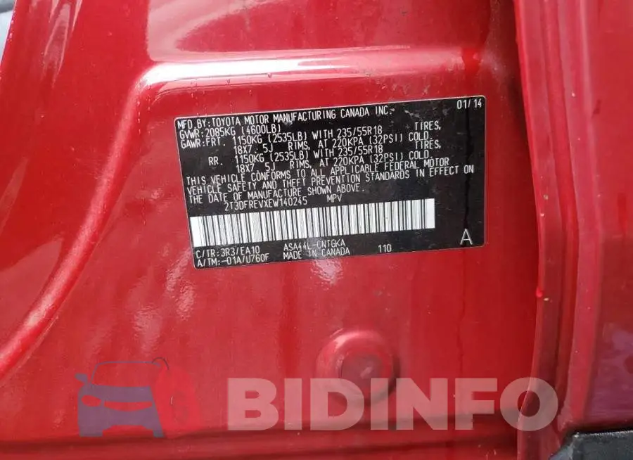 2T3DFREVXEW140245 Photo# 12