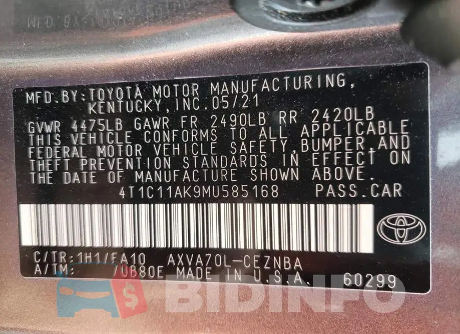 4T1C11AK9MU585168 Photo# 12