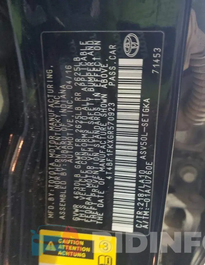4T4BF1FKXGR570923 Photo# 12