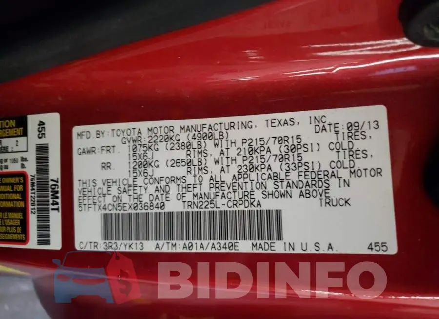 5TFTX4CN5EX036840 Photo# 12