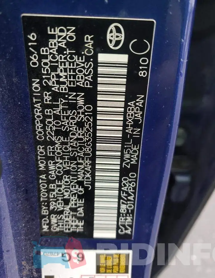 JTDKARFU8G3525210 Photo# 12