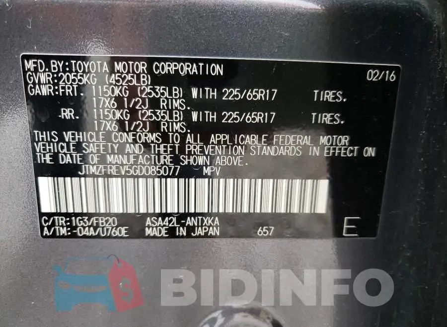 JTMZFREV5GD085077 Photo# 10