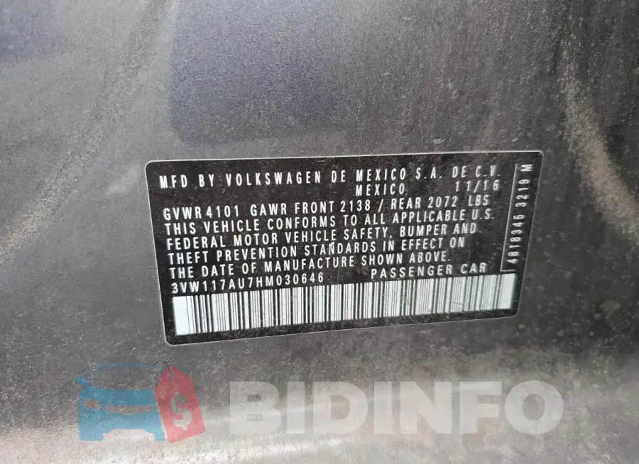 3VW117AU7HM030646 Photo# 12