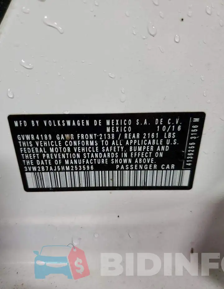 3VW2B7AJ5HM253596 Photo# 12