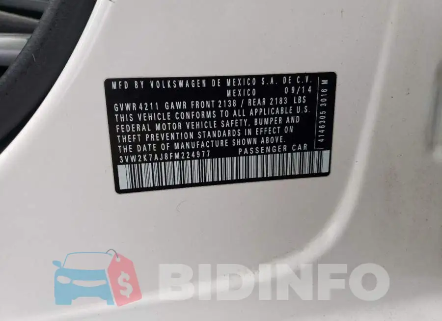 3VW2K7AJ8FM224977 Photo# 12