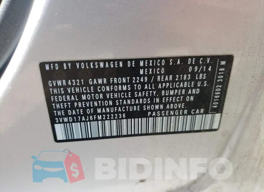 3VWD17AJ6FM222236 Photo# 12