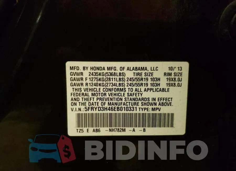 5FRYD3H46EB010331 Photo# 13