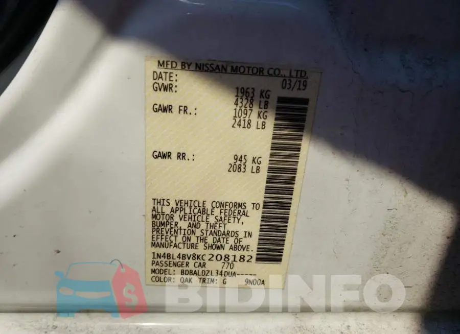 1N4BL4BV8KC208182 Photo# 13