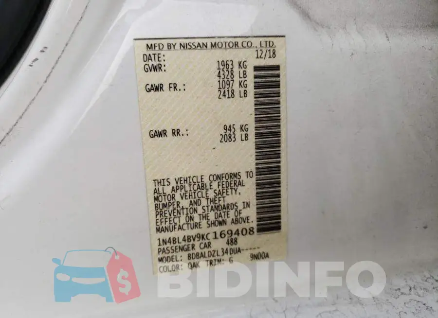 1N4BL4BV9KC169408 Photo# 12