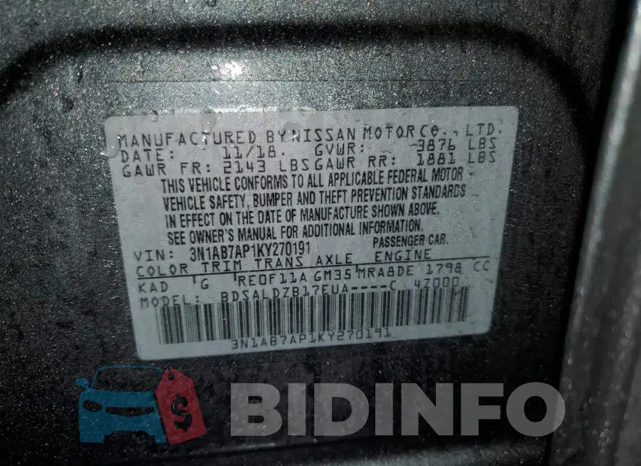 3N1AB7AP1KY270191 Photo# 12