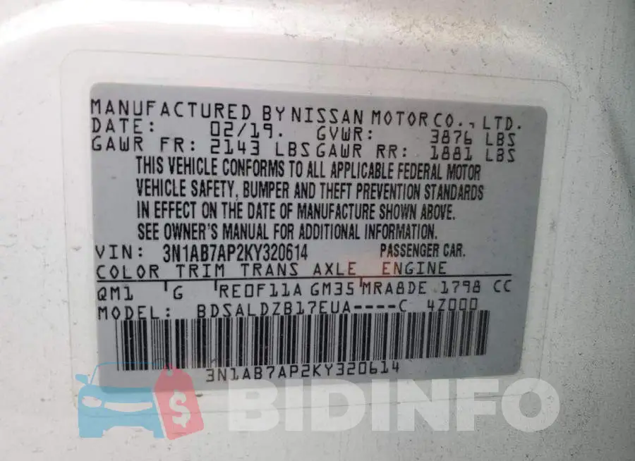 3N1AB7AP2KY320614 Photo# 12