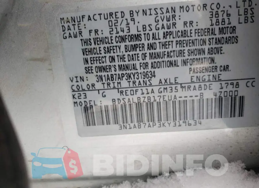 3N1AB7AP3KY319634 Photo# 12