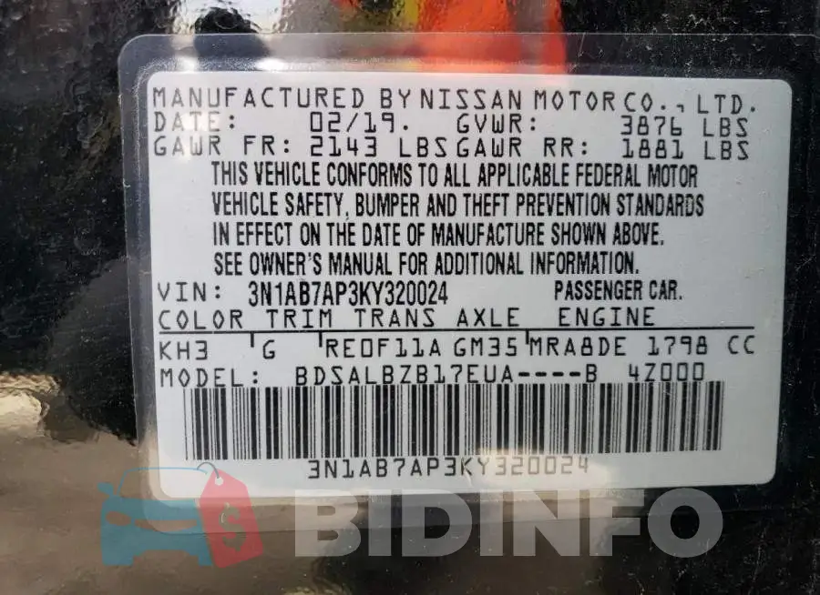 3N1AB7AP3KY320024 Photo# 12