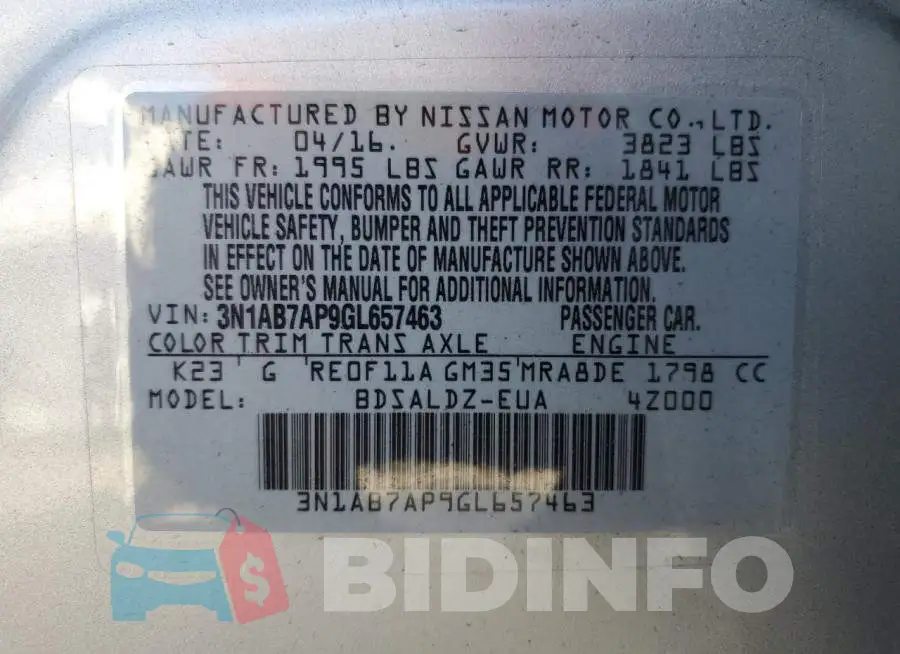 3N1AB7AP9GL657463 Photo# 12