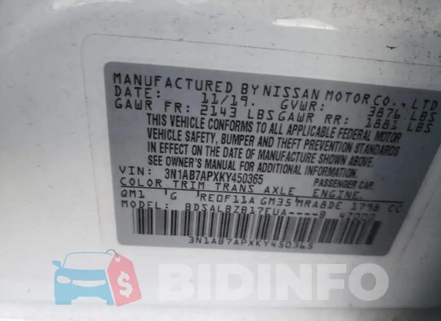 3N1AB7APXKY450365 Photo# 12