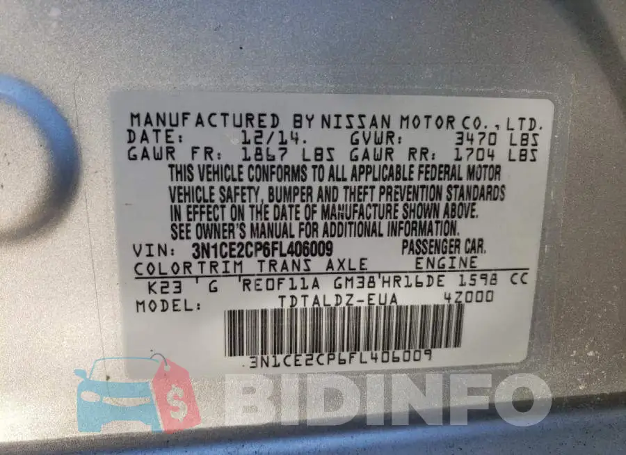 3N1CE2CP6FL406009 Photo# 12