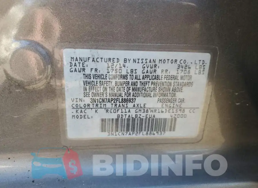 3N1CN7AP2FL886937 Photo# 12