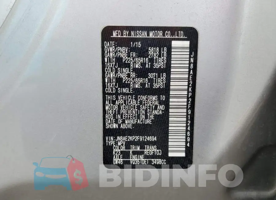 JN8AE2KP2F9124694 Photo# 13