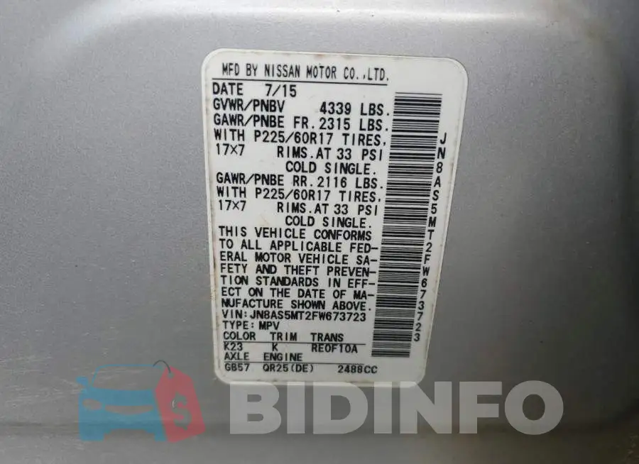 JN8AS5MT2FW673723 Photo# 13