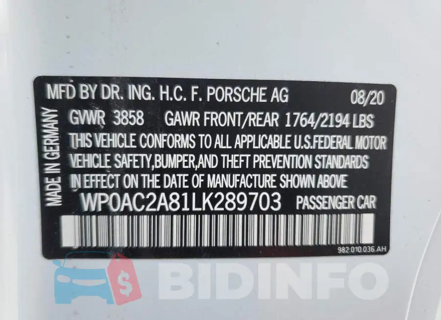 WP0AC2A81LK289703 Photo# 12