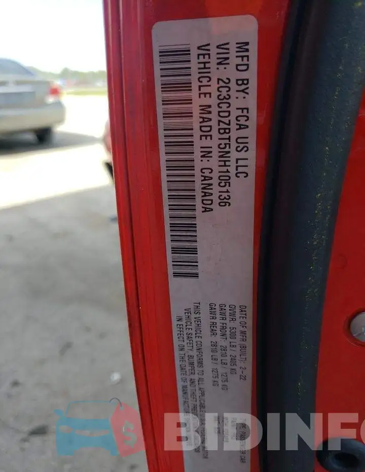 2C3CDZBT5NH105136 Photo# 10