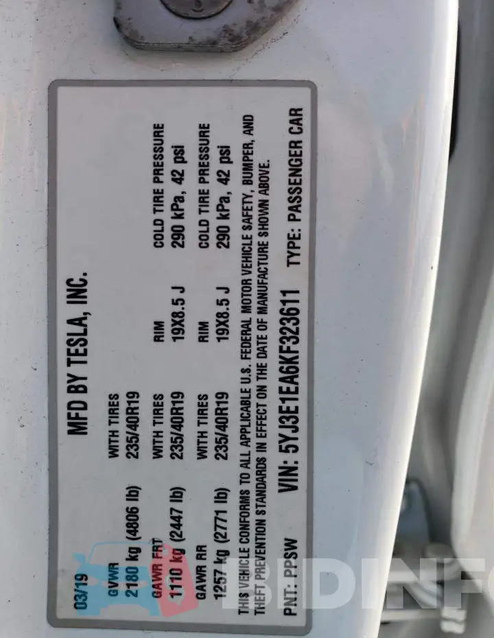5YJ3E1EA6KF323611 Photo# 12