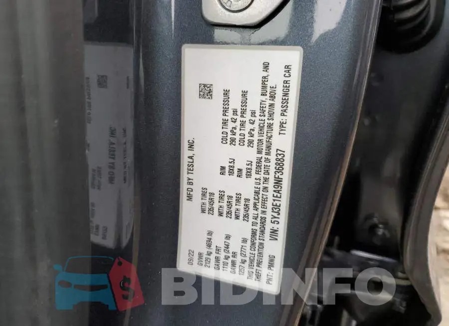5YJ3E1EA9NF368837 Photo# 12