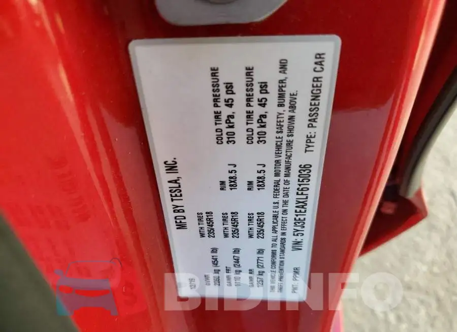 5YJ3E1EAXLF615036 Photo# 12