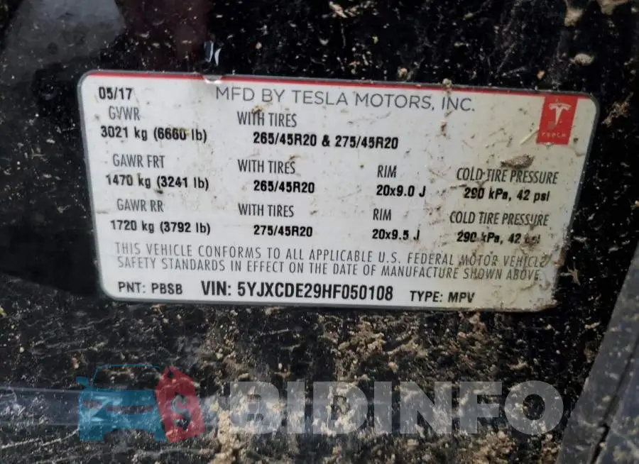 5YJXCDE29HF050108 Photo# 13