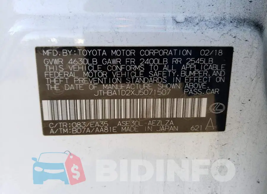 JTHBA1D2XJ5071507 Photo# 12