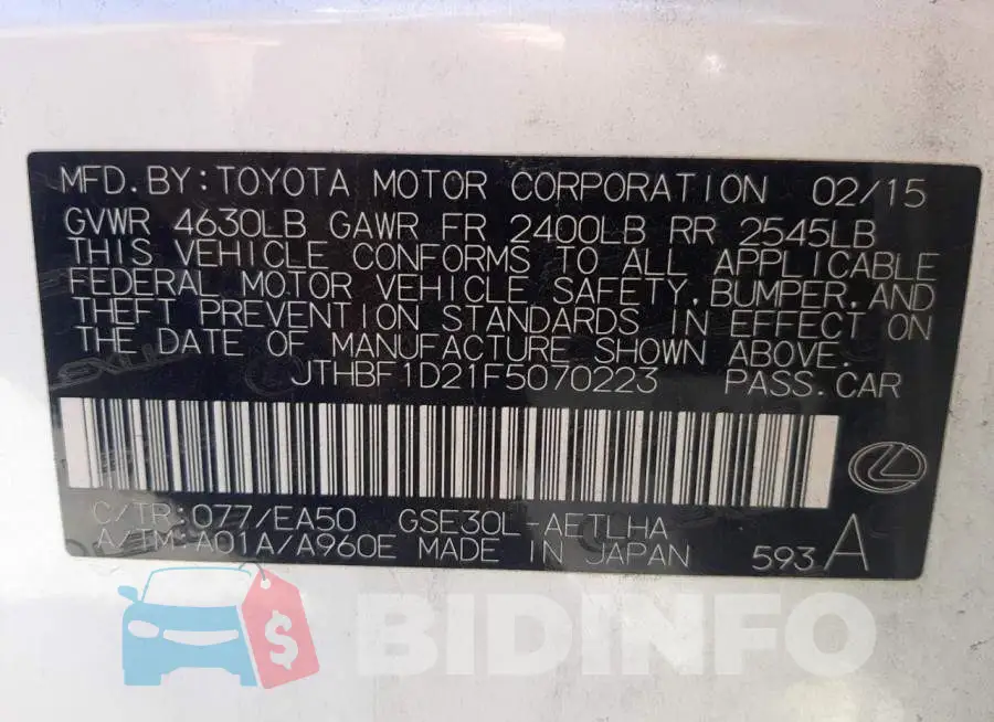 JTHBF1D21F5070223 Photo# 12